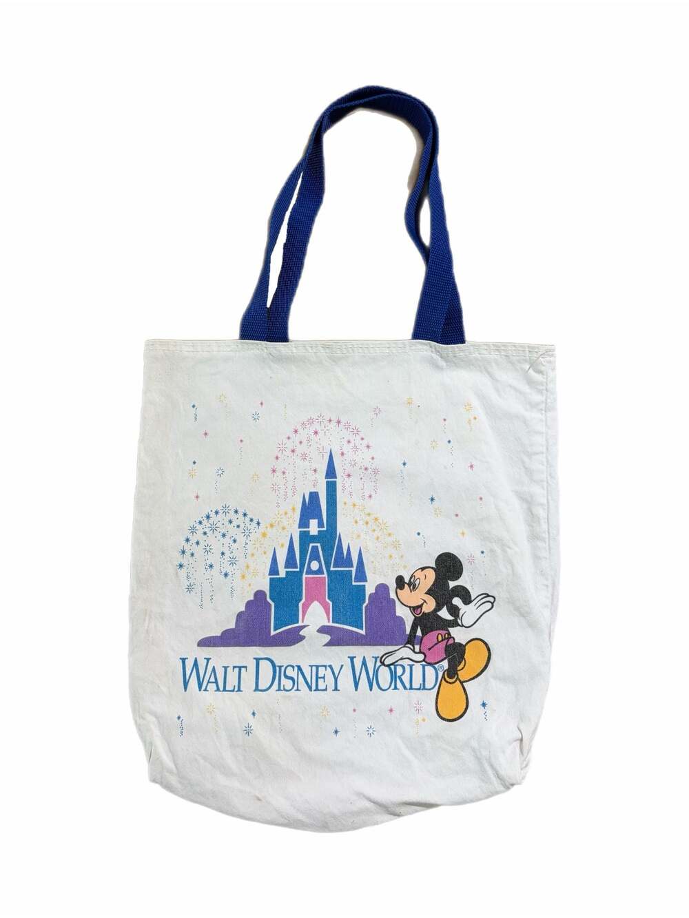 Vintage Walt Disney World Mickey Mouse and Castle Graphic Canvas Tote Bag